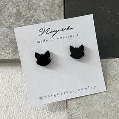 🖤FREE DOMESTIC SHIPPING when you buy 3 earrings🖤💌 My name is Erika, I'm a half Japanese, many of my product's designs are inspired by my experience in TOKYO, Japan. Please read below ★size About 1cm mini cat face stud earrings 3mm thickness acrylic earrings I can't take any responsibility for lost after hand it to post office.  Thank you for understanding. Made to order. No refund. Trendy Black Jewelry With Cat Design, Black Cat Ears Jewelry With Cat Design, Cute Black Hypoallergenic Jewelry, Black Cat Ears Jewelry As A Gift, Black Cat Ears Jewelry For Gifts, Cute Black Cat Design Earrings, Cute Black Everyday Jewelry, Cute Everyday Black Jewelry, Cute Black Earrings For Gifts