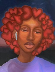 a painting of a woman with red curly hair