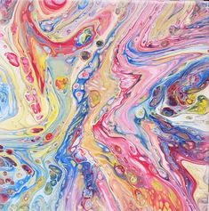 an abstract painting with multicolored paint on it's surface and lots of bubbles