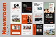 an orange and black brochure design for a real estate agent's business