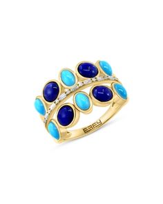 Bloomingdale's Fine Collection Lapis, Turquoise & Diamond Double Row Ring in 14K Yellow Gold Luxury Blue Multi-stone Turquoise Ring, Ring Jewellery Design, Travel Systems For Baby, Wedding Sneakers, Yellow Gold Jewelry, Tie And Pocket Square, Turquoise Jewelry, Band Ring, Blue Gold