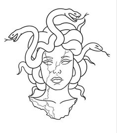 a drawing of a woman with snakes on her head