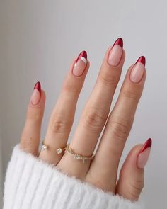 Christmas is just around the corner, so we gathered lots of Christmas nail designs and winter nail ideas—like this simple red French tip mani complete with ADORABLE Santa hat nail art—so you have all the inspo you need to celebrate the season with the perfect holiday nail look! Santa Nails, Red Christmas Nails, Christmas Nails Easy, Christmas Gel Nails, Cute Acrylic Nails, Holiday Nails, Almond Nails