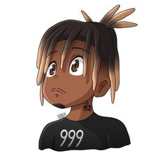 a person with dreadlocks on their head wearing a black shirt and number 999 t - shirt