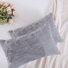 PRICES MAY VARY. 100% Polyester Imported Super Soft and Plush Features: Package include 2 pcs pillow covers. No pillow insert. Color: Grey. Measures: 12x20 inch, tailored for 12x20 inch pillows. Material: This supersoft fluffy faux rabbit fur throw pillow cover is made of 100% high quality polyester. Less Shedding: lining at the back of the fur largely reduce shedding and provide extra strength. Easy Insertion: The throw pillow cover is invisible zipper closure, opening around 37cm-39cm, super e Cheap Home Upgrades, Cover For Bed, Couch Pillow Covers, Faux Fur Throw Pillow, Grey Pillows, Fur Throw Pillows, Garden Pillows, Accent Throw Pillows, Fur Throw