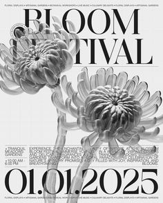 a poster with two large flowers on it's front cover, and the words bloom festival