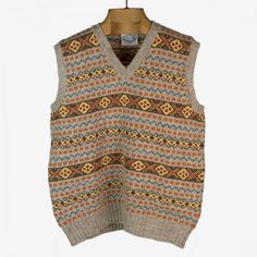 "The Duke" Fair Isle sweater vest, greige, orange, brown & blue | No Man Walks Alone Duke Of Windsor, Mens Fashion Classic, Shetland Wool, Fair Isle Sweater, Knitting Techniques, Brown Sweater, Orange Brown, Sport Coat, Fair Isle