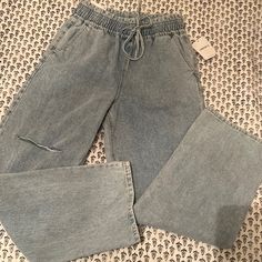 Nwt Denim. 90’s Fit, Elastic Waist Band With Functional Draw String. High Rise Waist. Baggy Fit, Slightly Tapered. 90s Inspired Wide Leg Denim Jeans, Casual Wide Leg Jeans For Day Out, 90s Washed Bottoms For Spring, 90s Style Washed Bottoms For Spring, Forever 21 Casual Spring Bottoms, Casual Cropped Jeans With Frayed Hem, Casual Flare Jeans With Frayed Hem, Light Wash Y2k Jeans For Spring, 90s Inspired Medium Wash Bottoms For Spring