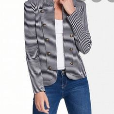 Beautiful Classic Striped Tommy Hilfiger Jacket/Blazer With Decorative Buttons On Each Lapel Brand New With Tags Originally $109 95% Cotton, 5% Elastane Black Corduroy Jacket, Band Jacket, Dressy Jackets, Houndstooth Jacket, Style Blazer, Tommy Hilfiger Jackets, Tommy Hilfiger Jeans, Spring Jackets, Double Breasted Jacket