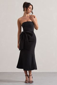 To Me Black Bandeau Midi Dress With Oversized Bow – Club L London - USA Black Bandeau, Black Dress Prom, Flashing Lights, Party Dress Long Sleeve, Maxi Dress Prom, Christmas Party Dress, Bridesmaid Outfit, Black Sequin Dress, Black Velvet Dress