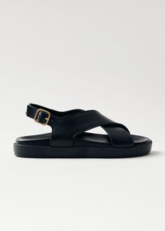 Crossover slingback sandals featuring X-shaped straps and molded insoles crafted from black leather | Enjoy up to 30% off when you shop on demand at ALOHAS. Chic Sandals, Walking Sandals, Slingback Sandals, Black Leather Sandals, Naha, Slingback Heel, Samoa, Parking Lot, Slingback Sandal