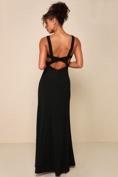 The Lulus RSVP Chic Black Strappy Sleeveless Mermaid Maxi Dress can make a special day even more elegant! This stunning dress has a stretchy, woven crepe composition that shapes a sweetheart neckline and a seamed bodice, supported by tank straps that form a strappy design across the open back. Banded, fitted waist sits atop a mermaid skirt that falls to a sweeping maxi hem. Hidden back zipper/clasp. Fit: This garment fits true to size. Length: Floor length. Size medium measures 60.5" from should Strappy Black Dress, Backless Black Dress, Black Strappy Dress, White And Black Dress, Backless Evening Gowns, Mermaid Maxi Dress, Black Backless Dress, Black Mermaid, Lulu Fashion