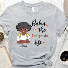 Rockin' The Kindergarten life Kids T-shirt is the perfect item for Your children or grandchildren to wear as a way to proudly talk about their happy to back to school. It will surely brighten up your kid's day Specifications: Youth 100% Cotton T-Shirt 5.3-ounce, 100% cotton (90/10 cotton/poly (Sport Grey) Seamless double-needle 3/4 inch collar Taped neck and shoulders; Tearaway label Decoration Type: DTG Size Chart Toddler Jersey T-Shirt 4.5 oz. 100% combed ringspun cotton jersey; Heather is 93% Birthday Crew Neck T-shirt For Back To School, Customizable Short Sleeve T-shirt For Back To School, Customizable Casual T-shirt For Back To School, Casual Text Print T-shirt For Daycare, Casual Tops For Birthday And Back To School, Black T-shirt With Graphic Print For Daycare, Black Graphic Print T-shirt For Daycare, Custom Flags, Tshirt Funny