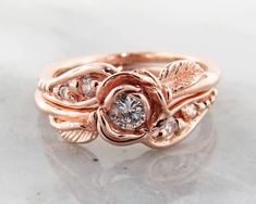 diamond-rose-gold-signature-wedding-ring-set-wexford-jewelers Wedding Ring With Name, Rose Gold Wedding Ring Set, Rose Wedding Rings, Rose Gold Wedding Set, Rose Gold Wedding Ring Sets, Gold Wedding Set, Eine Rose, Gold Wedding Ring Set, Gold Wrap Ring