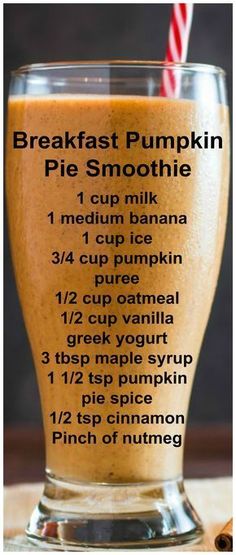 a glass filled with pumpkin pie smoothie