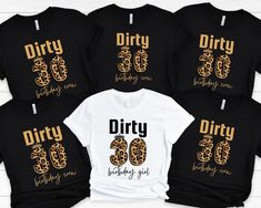 six birthday shirts with the number sixty and thirty on them, all printed in gold