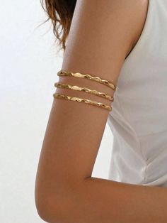 Minimalist Layered Arm Cuff Gold    Zinc Alloy     Women Fashion Jewelry, size features are:Bust: ,Length: ,Sleeve Length: Silver Arm Band, Arm Cuff Jewelry, Gold Arm Cuff, Gold Arm Band, Cuff Bracelet Silver