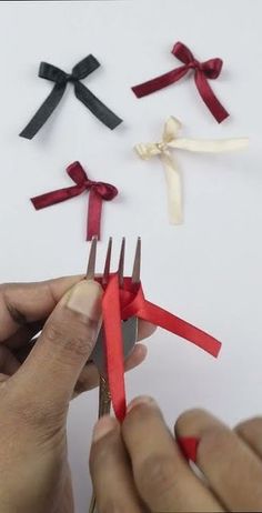 How To Make a Ribbon Bow with Fork | One-minute Video #Needlepoint #shorts Making A Bow With A Fork, Bow Fork How To Make, Making Small Bows With A Fork, How To Make A Bow Using A Fork, How To Make A Flat Bow With Ribbon, How To Tie A Small Bow Using A Fork, Making Tiny Bows, How To Make Bows With A Fork, Fork Bows Tutorial How To Make