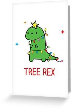 a card with a cartoon dinosaur sitting on top of it's back and the words tree