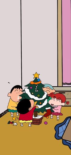 charlie brown and his gang around the christmas tree