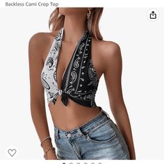 Size Small, No Underwire In Top. Black Cotton Tops With Bandana Print, Black Cotton Top With Bandana Print, Concert Top, Bandana Top, Hippie Top, Paisley Scarves, Women Halter, Cowgirl Outfits, Halter Tops