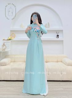 🌻Material: Lụa vân gỗ Stretchy level: 2/10 🌻 The measurement of this ao dai (long dress) is in Vietnamese size (American size tends to be bigger for the same size). Please LOOK AT THE SIZE CHART CAREFULLY BEFORE ORDERING. There might have some chalk writings on the fabric due to making process. These marks can be washed away easily. 🌻🌻No returns or exchanges Buyer can contact seller about any issues with an order. 💜 Thank you very much!💜 White Long Sleeve Ao Dai For Festive Season, Festive White Long Sleeve Ao Dai, Spring Wedding Long Kurta, Spring Wedding Embroidered Ao Dai, Spring Wedding Long Sleeve Kurta, White Embroidered Ao Dai For Spring, Fitted Long Sleeve Cheongsam With Floral Embroidery, Spring White Embroidered Ao Dai, Embroidered White Ao Dai For Spring