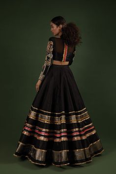 Black Chaniya Choli For Navratri, New Trend Lehenga Designs, Indian Frocks, Creative Dress, Indowestern Gowns, Black Lehenga Choli, Black Lehenga, Indian Outfits Lehenga