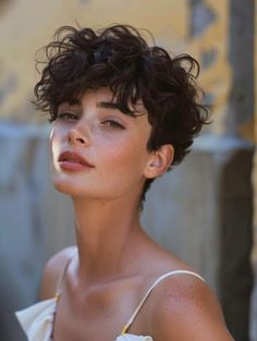 Thick Curly Pixie, Short Pixie Cut Curly Hair, Curly Pixie Haircut For Chubby Faces, Curly Hair Shaved Side, Pixie Curly Hair, Pixie Haircut Curly Hair, Pixie Haircut Curly