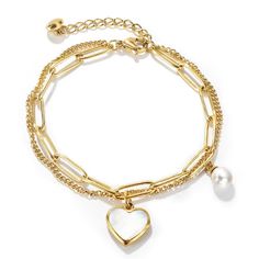 PRICES MAY VARY. 【Design Inspiration】The heart bracelet is designed with double chains to give the bracelet a more three-dimensional and layered look, embellished with a simple heart pendant, simple and stylish. The heart shape represents deep love, let love be with you at all times! 【Dressing Occasions】The heart charm bracelet would be perfect for a variety of occasions where you want to add personal style to your outfit. It would be ideal for formal occasions, like a party, banquet, anniversar Gold Bracelet With Adjustable Chain For Valentine's Day Gift, Valentine's Day Gift Chain Bracelet With Lobster Clasp, Valentine's Day Metal Heart Bracelet Gift, Gold Charm Bracelet For Birthday Gift, Dainty Pearl Bracelet For Valentine's Day, Dainty Metal Pearl Bracelet Perfect As A Gift, Gold Heart-shaped Pearl Bracelet For Valentine's Day, Dainty Metal Pearl Bracelet As Gift, Dainty Metal Pearl Bracelet Gift