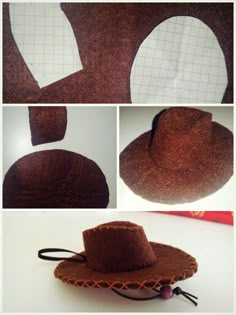 three pictures show how to make a felt hat