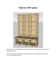 an image of a wooden cabinet with the words hall tree diy plans on it