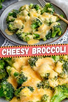 broccoli and cheese casserole on a plate with a fork