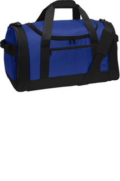 Made to travel, this sporty duffel has a large easy-access main compartment and two separate end pockets for shoes and clothes.; 1,680 denier dobby and 600 denier polyester; Extra large main compartment with D-shaped zippered entry; Large end pocket and shoe bag end pocket; Two flat zippered pockets on each end for smaller items; Zippered front pocket; Detachable, adjustable, padded shoulder strap; Padded carrying handle; Removable bottom board for added load support; Dimensions:13" h x 24.5" w Bag End, Visor Beanie, Port Authority, Travel Duffel, Duffel Bag, Cloth Bags, Luggage Bags, Gym Bag, Duffle Bag