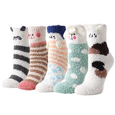 FUZZY SOCKSFuzzy socks for women, cozy socks for women, super soft plush slipper socks. Our designs include monkey, sheep, panda, bunny.SIZE & PACKINGFuzzy animal socks. One size: fits women shoe size 5-10, the elastic bands at the ankle do not compress your leg, easy to slip on as well as off; 5 Pairs sleeping socks in each plastic bag.QUALITY MATERIALFluffy socks. High Quality Material-pack of fuzzy warm slipper socks women super soft microfiber: 80% polyester, 15% nylon, 5% spandex, super Animal Socks, Animal Slippers, Bed Socks, Socks Cute, Fluffy Socks, Comfy Socks, Soft Slippers, Winter Slippers, Soft Sock