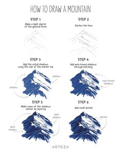 how to draw a mountain step by step