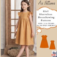 Girl Sleeveless Dress Sewing Pattern,Kids Summer Dress Pattern,PDF Kids Dress Sewing Pattern,Children Dress Pattern,Girls Dress Sewing Pattern A0 A4 US Letter-Girl Size 2-16 Age dxf  Available as an instant download (pdf) sewing pattern bundle with a range of size options, including plus sizes ⭐US Sizes: 2-3-4-5-6-7-8-10-12-14-16 years ⭐Standard Sizes:  2-3-4-5-6-7-8-10-12-14-16 years ⭐These patterns are suitable for A4, A0, and US Letter / dxf size papers. ⭐Once your payment is processed, you w Sewing Patterns Kids Dress, Girls Dress Pattern Free, Simple Long Dress, Toddler Dress Patterns, Kids Summer Dresses, Kids Clothes Patterns, Children Dress, Sewing Kids Clothes, Girls Dress Sewing Patterns