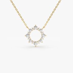 Luxury Open Circle Diamond Necklace Fine Jewelry, Luxury Open Circle Diamond Necklace For Gift, Sun Circle, Diamond Circle Necklace, Circle Diamond, Gold Diamond Necklace, Circle Necklace, Diamond Color, Circle Pendant