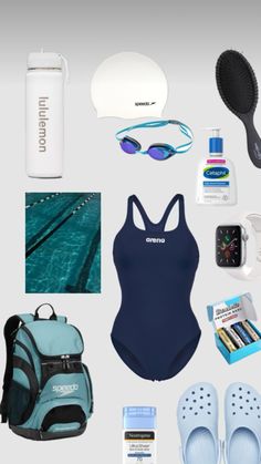 the contents of a swimming suit are arranged neatly