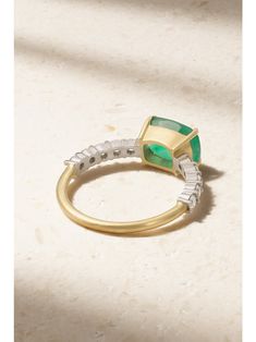 IRENE NEUWIRTH Tennis 18-karat yellow and white gold, emerald and diamond ring | NET-A-PORTER Luxury Yellow Gold Emerald Ring With Polished Finish, Luxury Emerald Ring With Cushion Cut Center Stone, Luxury Cushion Cut Emerald Ring With Center Stone, Luxury Polished Emerald Ring, Luxury Yellow Gold Emerald Baguette Cut Ring, Luxury Emerald Baguette Cut Bezel Set Ring, Luxury Yellow Gold Emerald Ring With Baguette Cut, Luxury Yellow Gold Cushion Cut Emerald Ring, Luxury Cushion Cut Emerald Ring In Yellow Gold