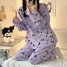 Kawaii Shopping, Korean Pajamas, Xxl Dress, Pajamas Aesthetic, Purple Pajamas, Kawaii Shirts, Cute Pjs, Style Kawaii