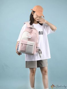 BirdinBag - Versatile College Style Colorblock Backpack with Multiple Compartments - A Fashionable Choice Pink Backpack Laptop Bag For School, Casual School Laptop Bag, Pink Rectangular Laptop Bag For School, Casual Color Block Backpack For Everyday, Casual Color Block Backpack, School Color Block Backpack, Casual Color Block Travel Bags, Color Block School Backpack, Color Block School Bags For Back To School