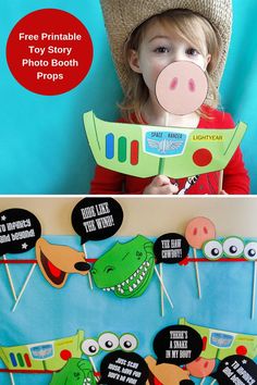 Free printable Toy Story photo booth props - Woody, Buzz Lightyear, Hamm, Slinky Dog, Rex and more. It's a yee haw Toy Story birthday party idea! #toy #story #birthday #party #ideas Disney Party Foods, Disney Party Decorations, Toy Story Theme