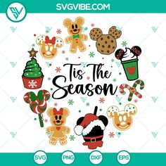 mickey mouse christmas svg file with the words tis the season