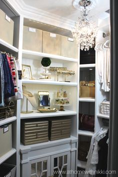 the closet is organized and ready to be used as a dressing room or office space