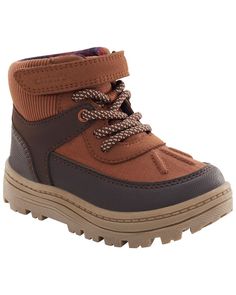 Designed in faux leather with a side zipper and a hook and loop closure, these hiking boots are perfect for your adventurer. Boys Hiking Boots, Mountain Boots, Heeled Lace Up Boots, Carter Kids, Hiking Boot, Toddler Boy Shoes, Bag Boys, Boys Boots, Boy Shoes