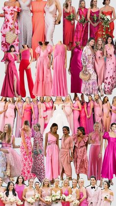 many different types of women in pink dresses