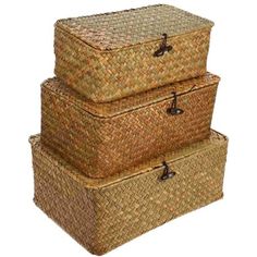 three woven baskets stacked on top of each other