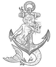 an anchor with a mermaid sitting on it