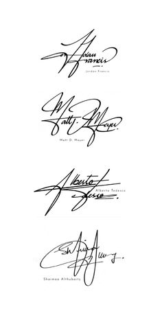 four signed autographs are shown in black and white