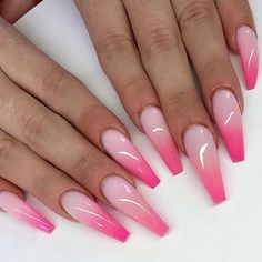 Pastel Pink Nails, Pink Ombre Nails, Ombre Nail Designs, Ballerina Nails, Summer Acrylic Nails, Pink Acrylic Nails, Acrylic Nails Coffin, Coffin Nails Designs, Nail Shapes